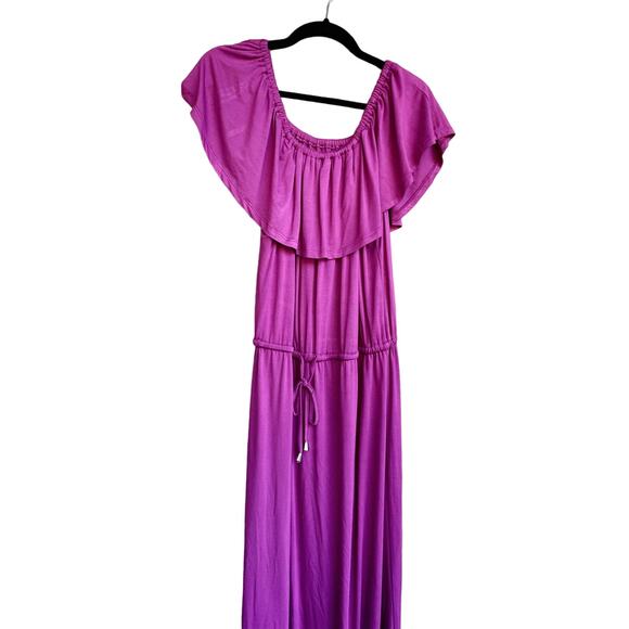 Cupio Dresses & Skirts - Cupio, Size Large, Magenta Maxi Dress, Ruffle Off the Shoulder, Blouson, EUC
